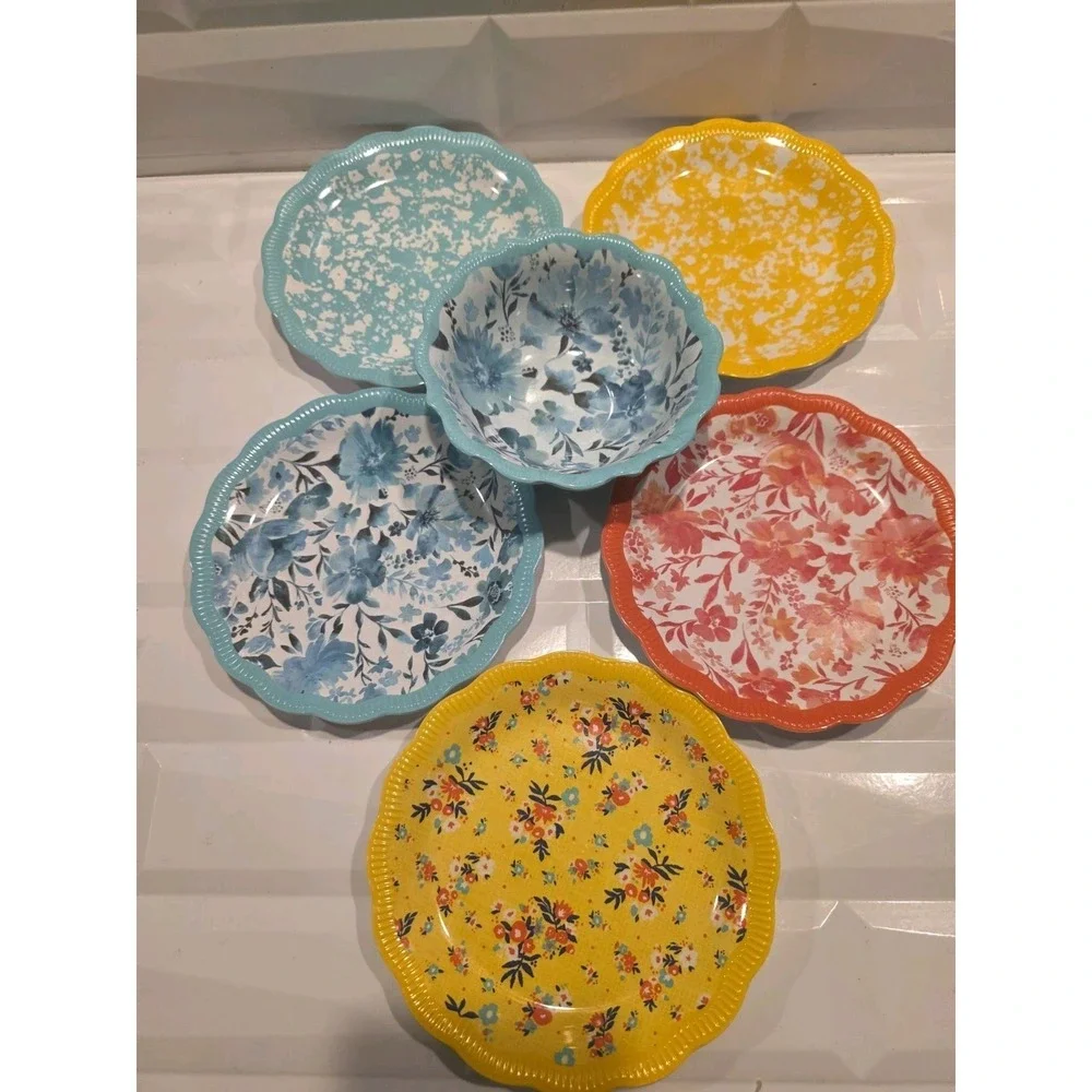 Pioneer Woman Country Splatter, Floral, Ditzy,  Appetizer Plates  6.5
